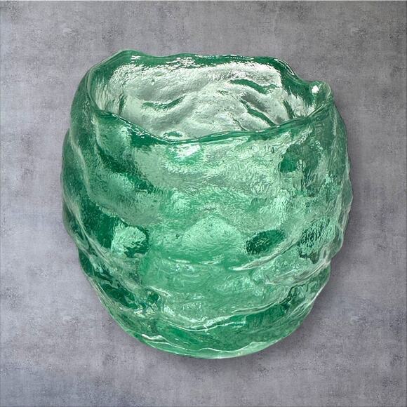 Vintage Aqua Green 50s Swedish Texture Ice Crystal Snowball Votive Candle Holder - Picture 1 of 2